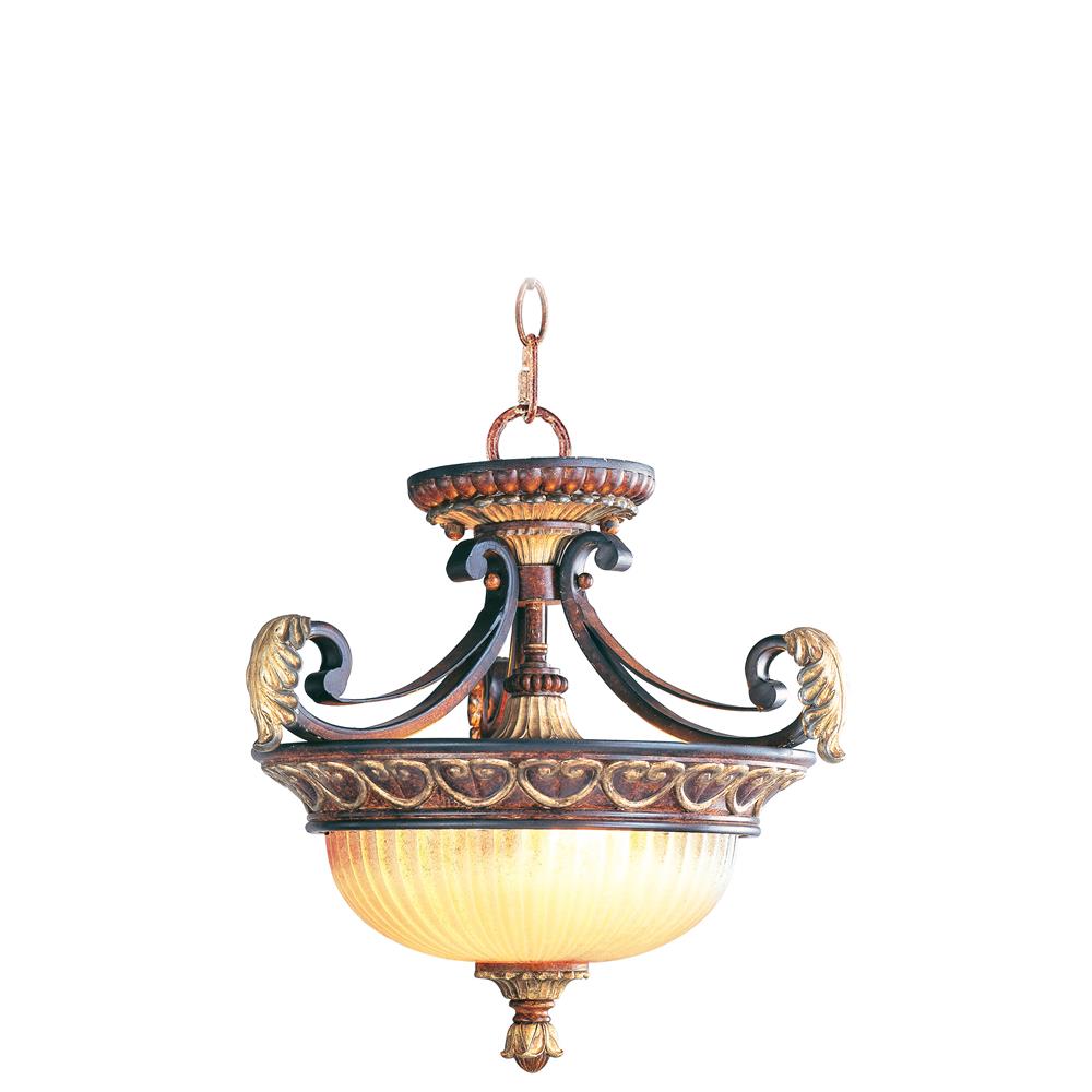 Livex Lighting 8577-63 Villa Verona Convertible Chain Hang/Ceiling Mount in Verona Bronze with Aged Gold Leaf Accents 